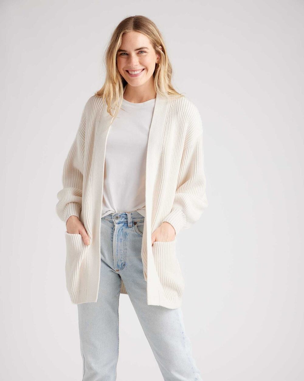 Quince Organic Cotton Ivory Oversized Cardigan XS